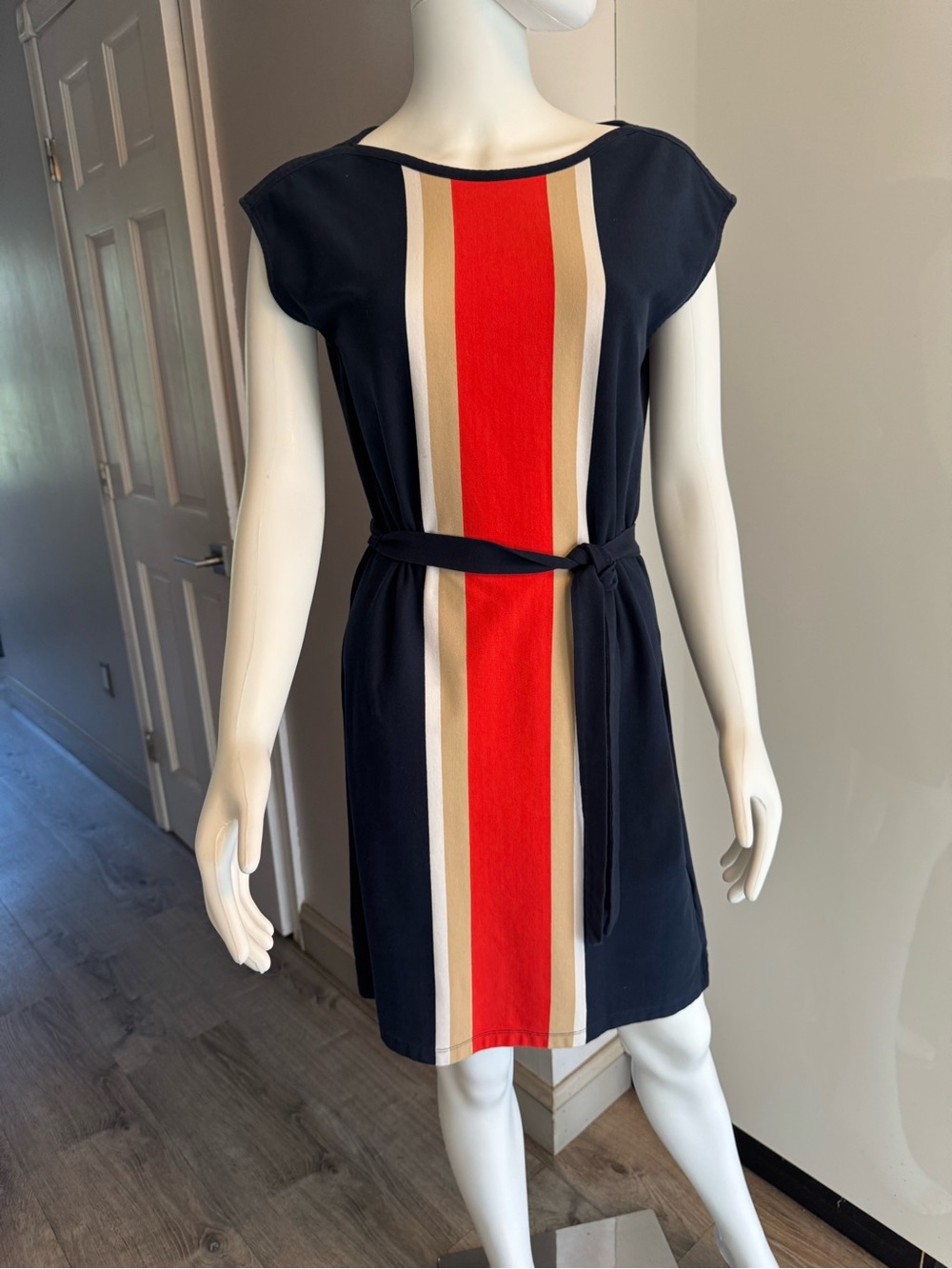 Tommy Hilfiger Navy Mini Dress with Red & Cream Center Stripe size Small